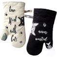 thumbnail image 1 of Kitchen Gloves Heat Resistant Oven Gloves Potholder and Glove for Cooking, Barbecue, Baking, Ivory and Black, Cat and Black Cat, Cat Lovers, 1 of 5