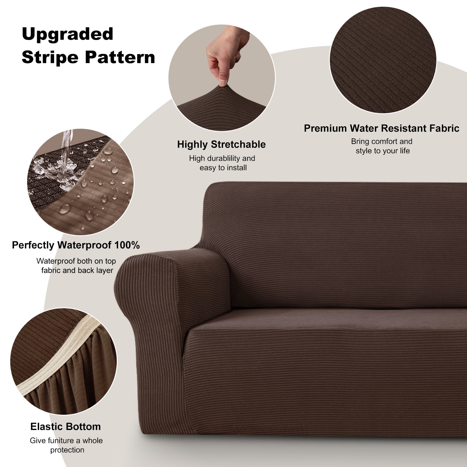Sanmadrola Couch Covers for Dogs 100% Waterproof Sofa Covers Washable Non Slip Couch Covers Stretchable Machine Washable for Dogs Kids Pets, Brown, Sofa