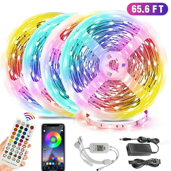 65.6ft LED Strip Lights,600 LEDs RGB Color Changing LED Lights with APP Control and IR Remote Controller, LED Light Strip Music Sync for Bedroom, Room, TV, Party