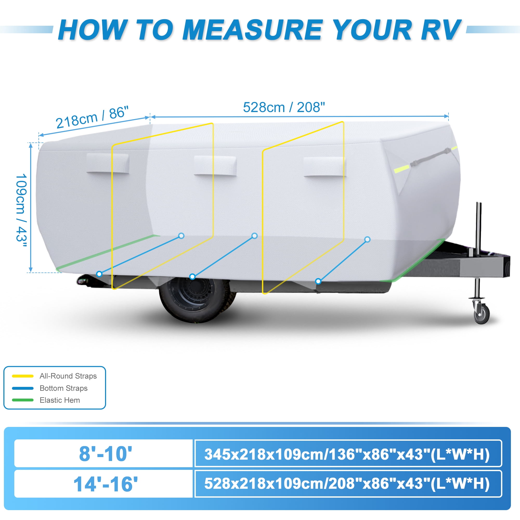 Unique Bargains Pop-up Camper Trailer RV Cover with Straps Vents Silver 208" x 86" x 43"