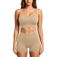 thumbnail image 6 of Raeneomay Women's Seamless Ribbed Workout Set, Full Coverage Supportive Padded Sports Bra for Women Tummy Control Biker Shorts 2 Piece Yoga Outfit for Running Gym, 6 of 7