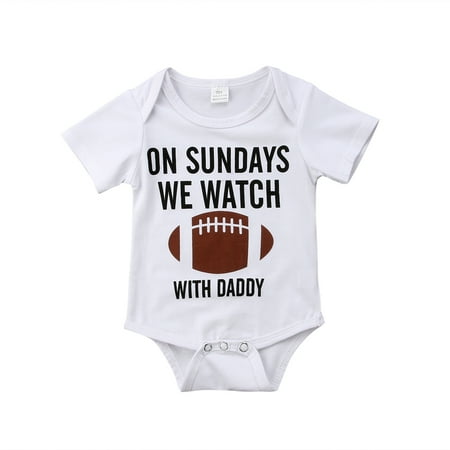 

jaweiw Funny Newborn Infant Baby Boy On Sundays We Watch Football with Daddy Bodysuit Romper White Size 0 6 9 12 18 Months