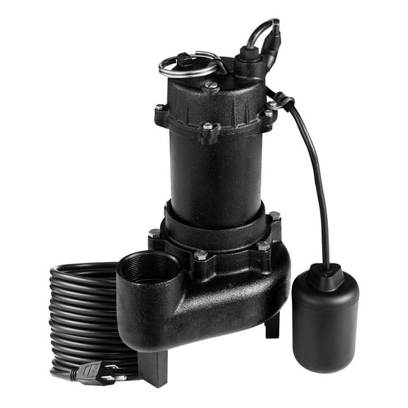 KFFKFF Submersible Sewage Pump, 1/2 HP, 4800 GPH Cast Iron Effluent Pump with Automatic Tethered Float Switch, 2-Inch NPT Discharge, 120V, 20 ft Max Lift, Suitable for Basement, Septic Systems