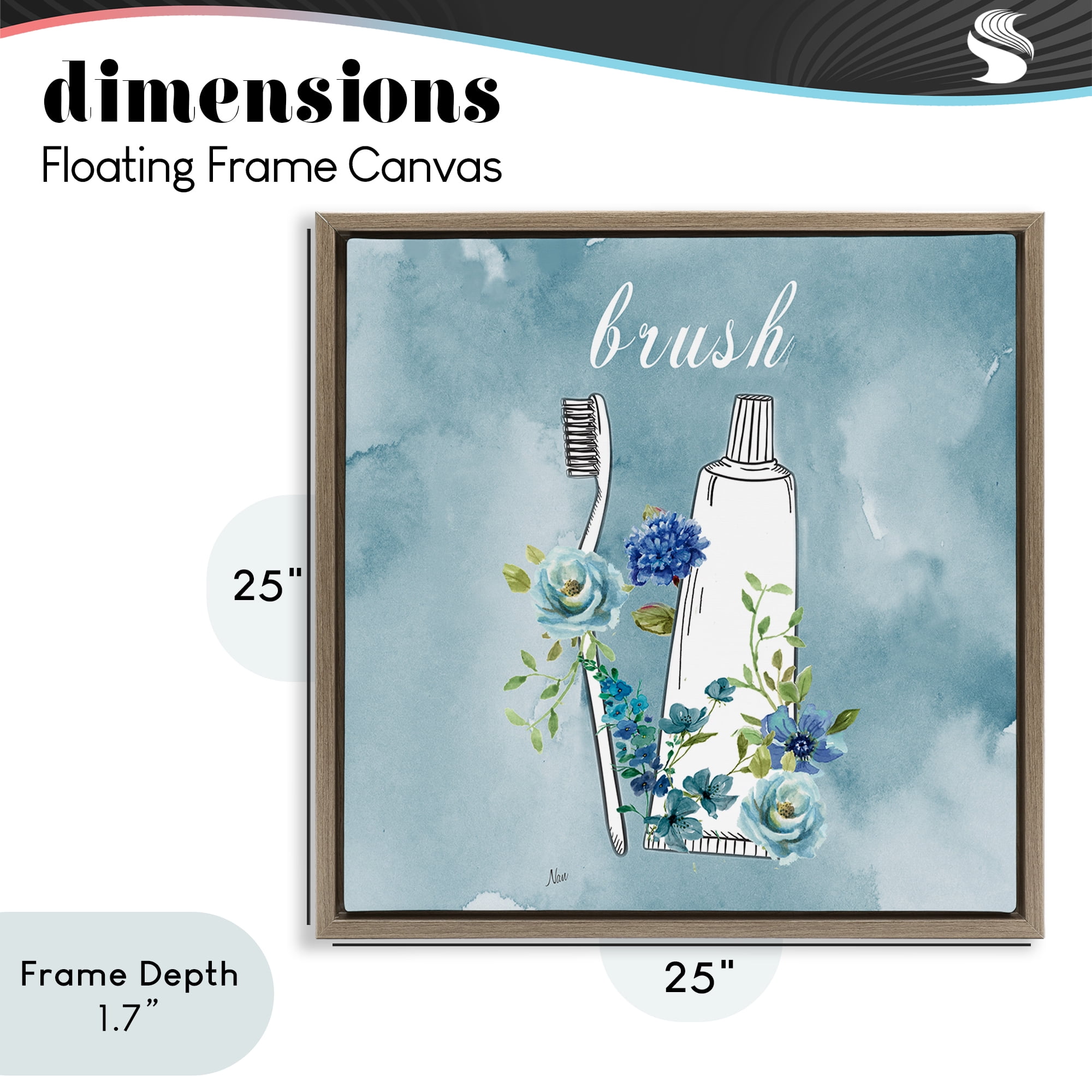Stupell Industries Floral Bathroom Rules Brush Brown Framed Floater Canvas Wall Art, design by Nan