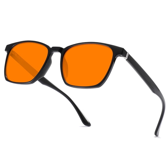 LANLANG Blue Light Blocking Glasses with Orange Lens, 99.9% Blue Light Protection, UV Protection, Spring Hinge, for Men and Women, Includes PU Case