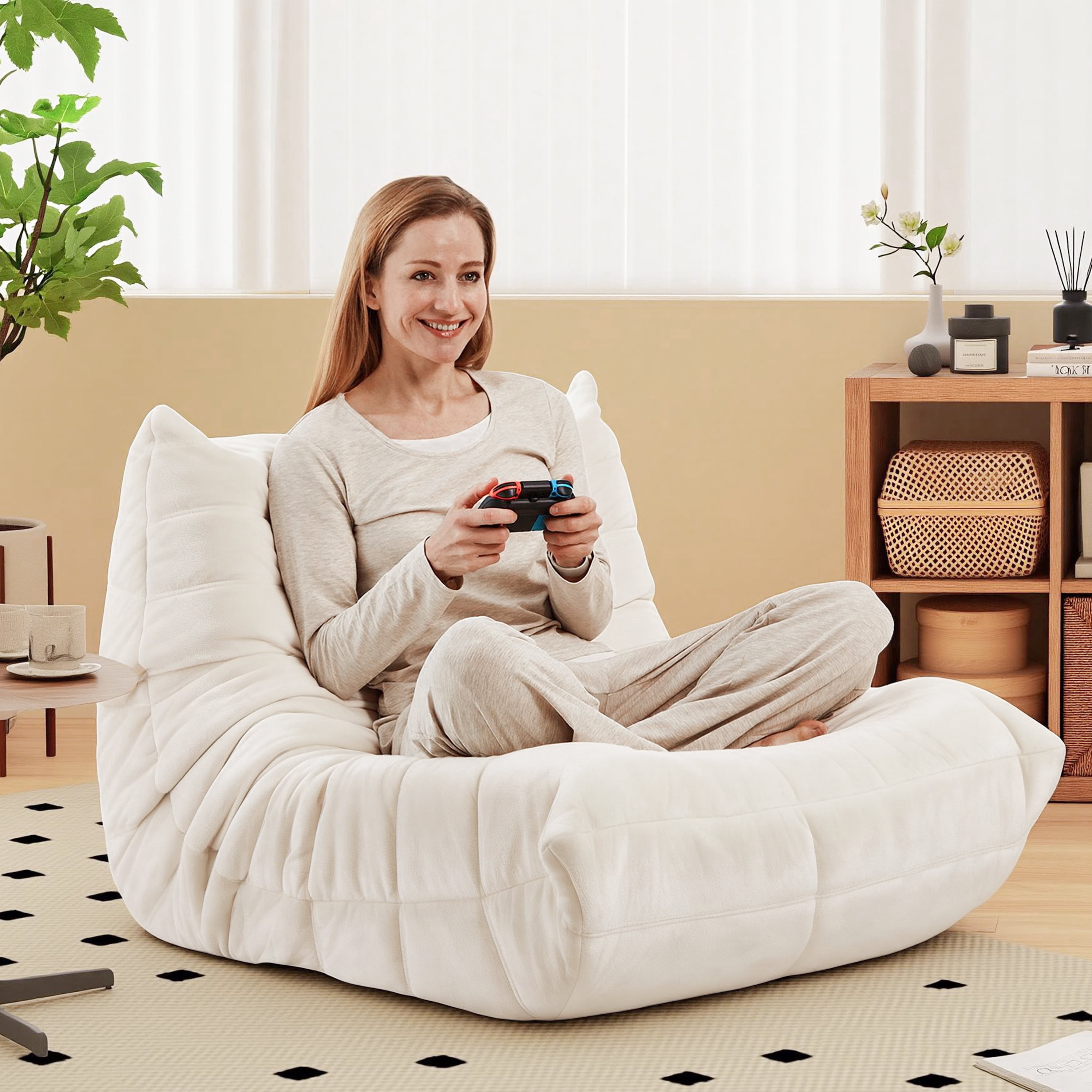 Alvantor Armless Bean Bag Chair, Dutch Velvet Lazy Sofa with Memory Foam, No Assembly Lounge Seat for Living Room Bedroom Dorm