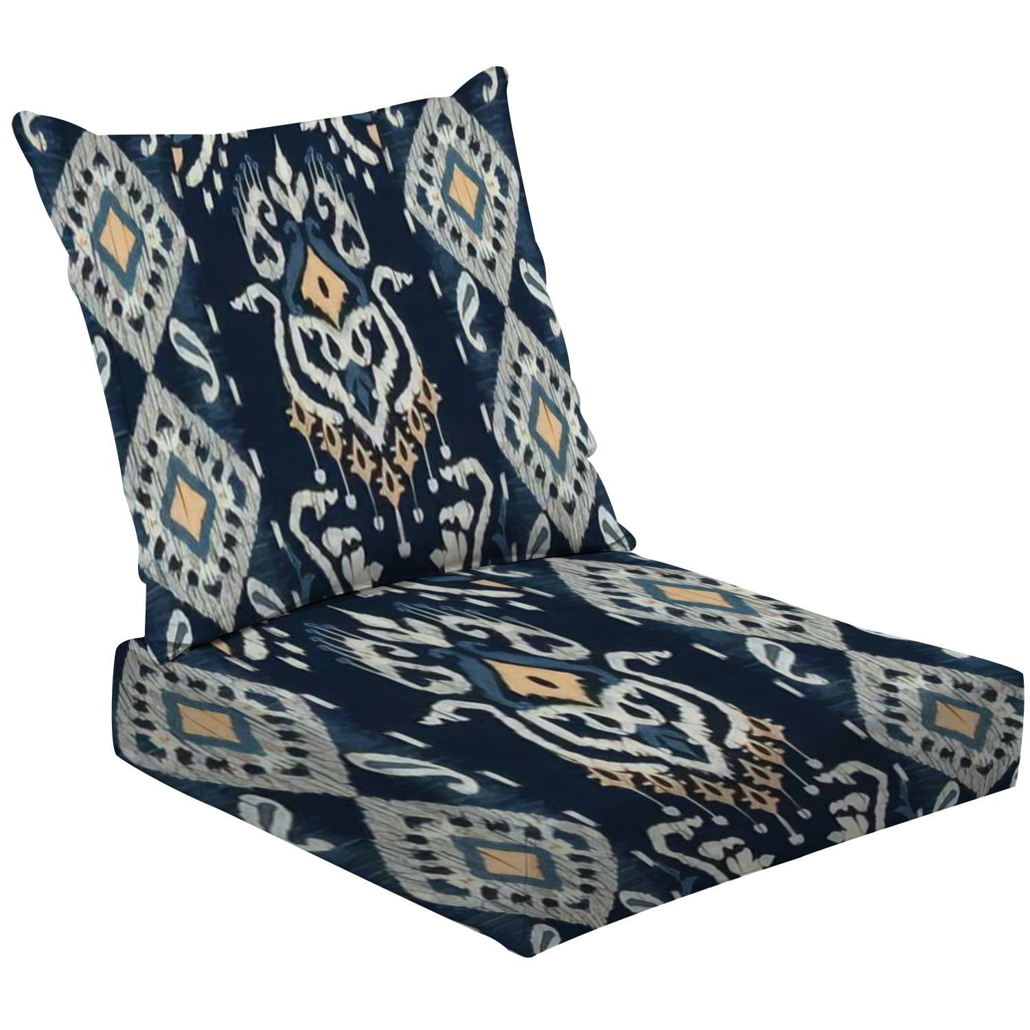 2Piece Deep Seating Cushion Set African Ikat paisley embroidery navy
