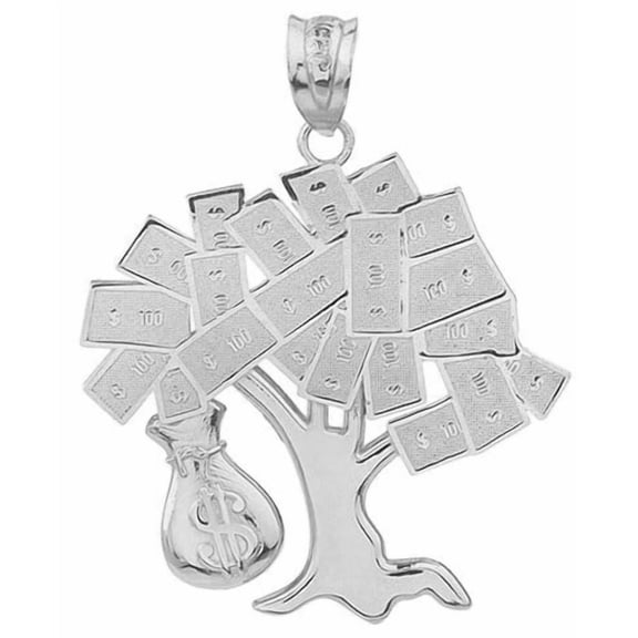.925 Sterling Silver Hip Hop Money Tree Money Bag Pendant Necklace (Pendant only)