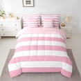 thumbnail image 2 of Feelyou White Pink Stripes Twin Bedding Sets 7-Piece, Chic Geometric Bedding Comforter Set, Abstract Ombre Reversible Sheet Sets, Lightweight Room Decor, 2 of 7