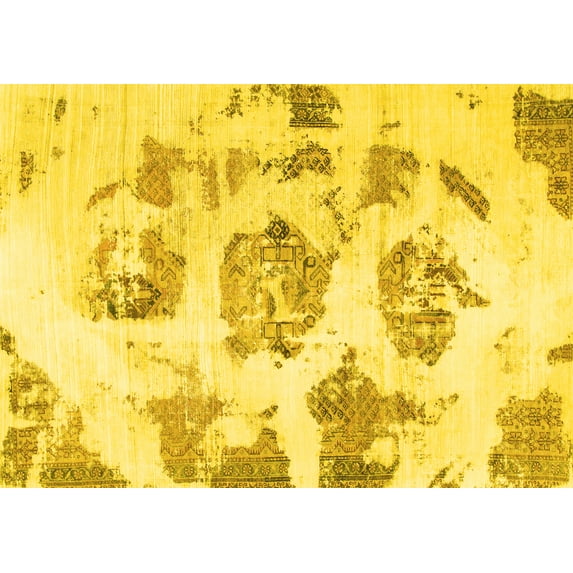 Ahgly Company Machine Washable Indoor Rectangle Abstract Yellow Modern Area Rugs, 7' x 10'