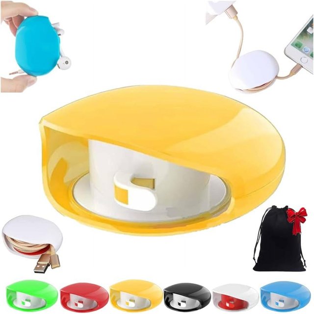 Aboutabsent Automatic Cord Reel, Horizontaln Automatic Cable Organizer, A Simple Pull Then Will Withdraw, Retractable Cord Organizer, for USB, Headphone, Data Cables (Yellow-1pcs)