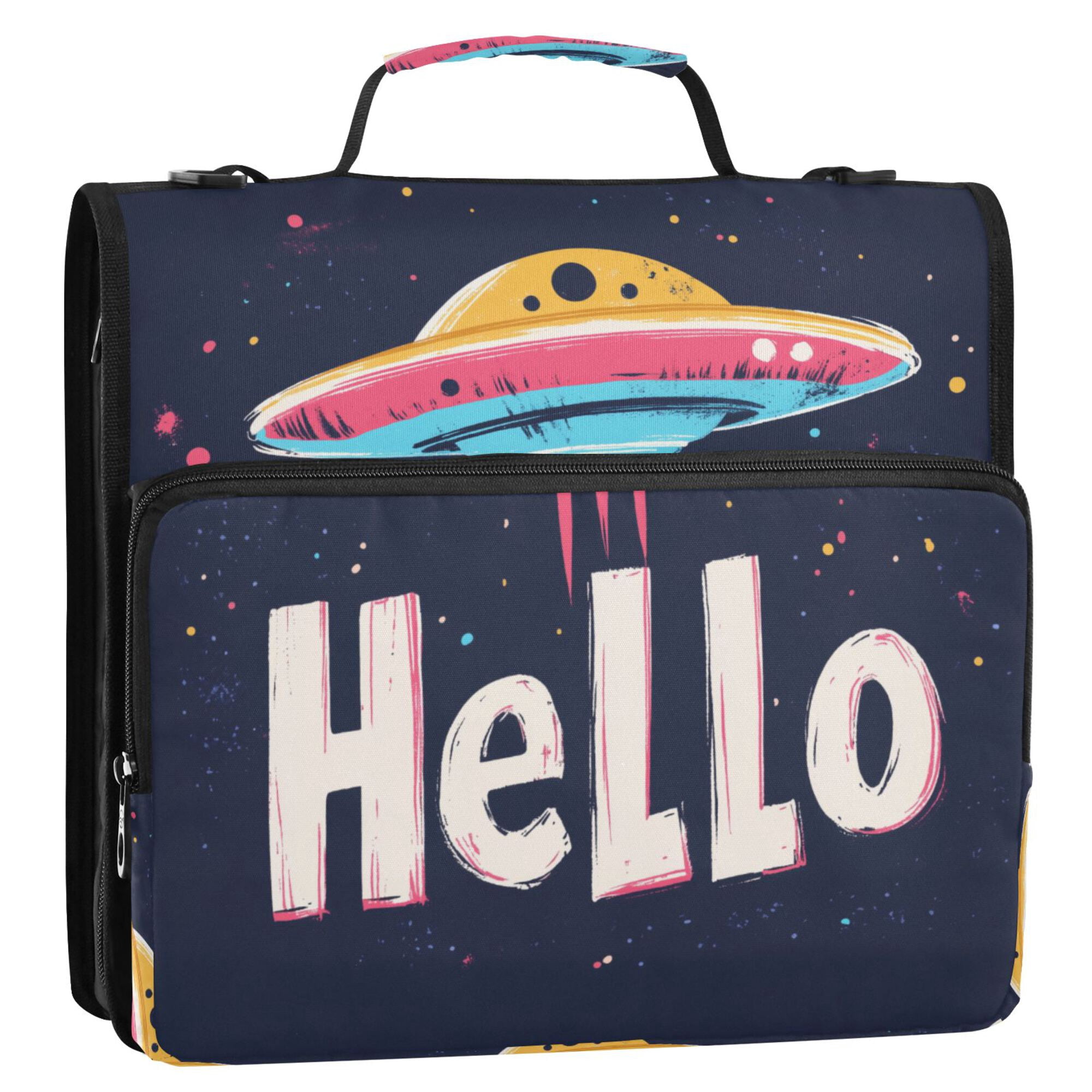 FORMRS Zipper Binder with Shoulder Strap 2-inch Ring 500 Sheet Capacity File Bag, Colorful UFO