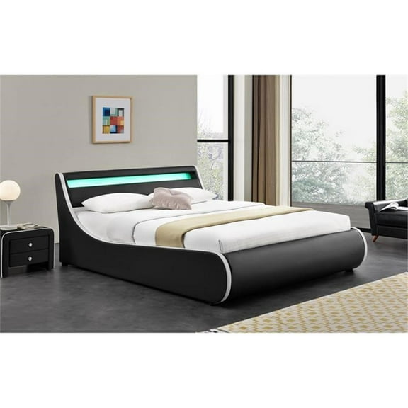 Kingway Furniture Grafton LED Storage Platform Queen Bed in Black/White