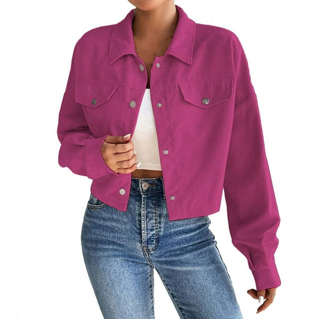 Timegard Vestes pour Femmes Col à Revers Court Boutonné Manches Longues Décontracté Confortable Vestes Mode Automne