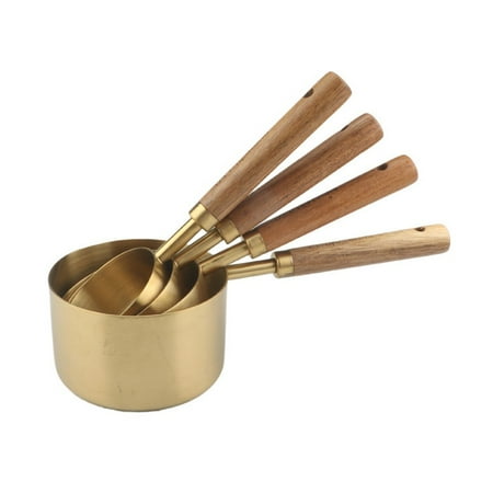 

Ruibeauty Measuring Spoons Set Wood Handle Stainless Steel Measuring Scoop Baking Tool