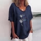 thumbnail image 2 of Blusa informal para mujer, cuello redondo, estampado floral, manga corta, camiseta suelta, tops para mujer Pompotops hfajkhk138687, 2 of 5