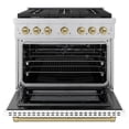thumbnail image 2 of ZLINE Autograph Edition 36 in. 5.2 cu. ft. Paramount Gas Range with 6 Burner Cooktop and Convection Gas Oven in Stainless Steel with White Matte Door and Polished Gold Accents (SGRZ-WM-36-G), 2 of 9