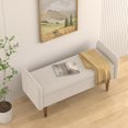thumbnail image 3 of Fabric Storage Stool, Storage Bench with Solid Wood Legs & Anti-slip Pads, Entryway Bench with Storage for Living Room, Bedroom, Dorm, Beige, 3 of 7