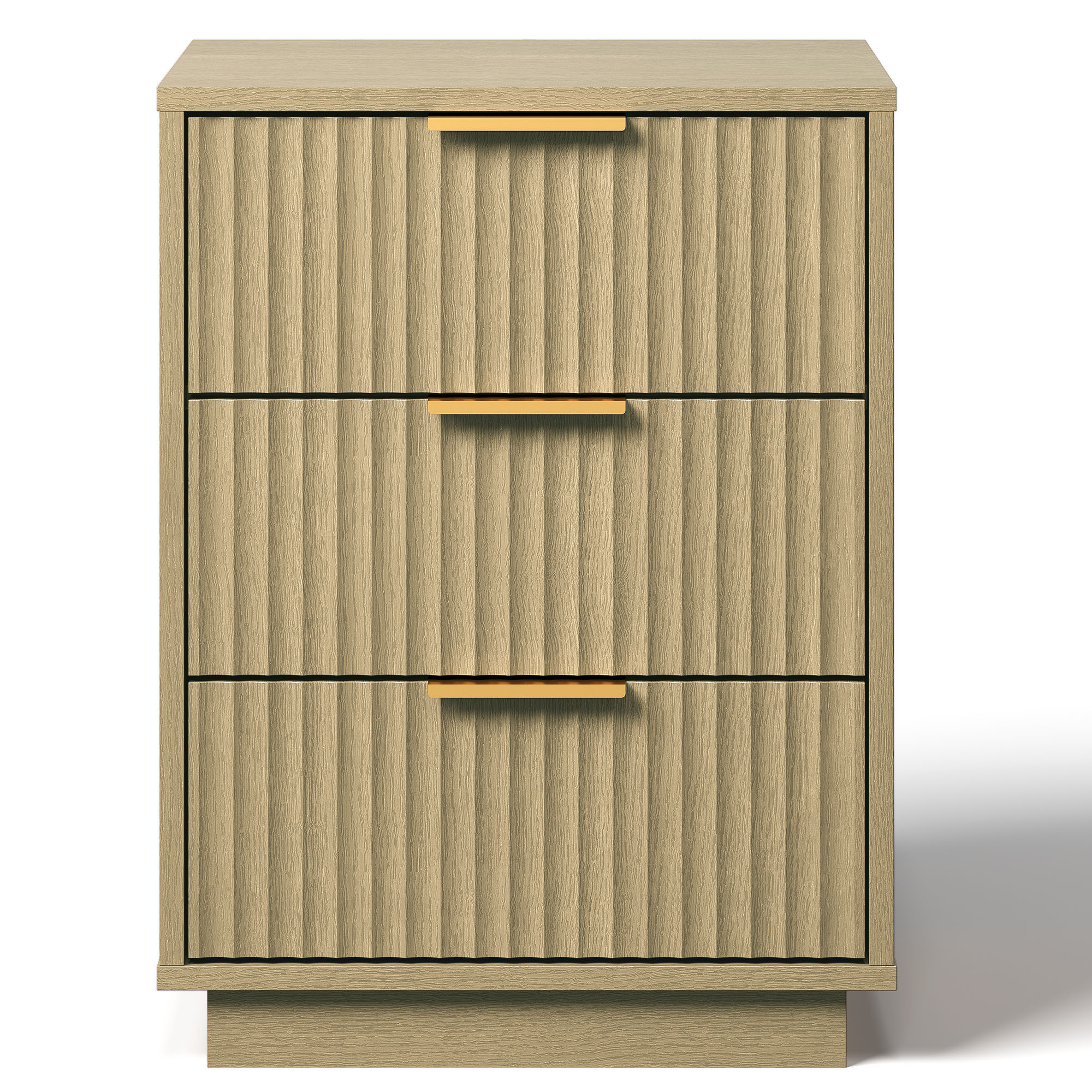 May in Color 3-Drawer Low Dresser, Compact Storage Cabinet with Wavy Drawer Fronts for Bedroom, Living Room, Entryway, or Hallway, Natural Wood Tone