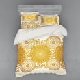 thumbnail image 1 of Mandala Duvet Cover Set, Border with Large Flowers and Curls Chrysanthemums Peonies Rococo Style, Bedding Set with Shams and Fitted Sheet, 3 Sizes, by Ambesonne, 1 of 3
