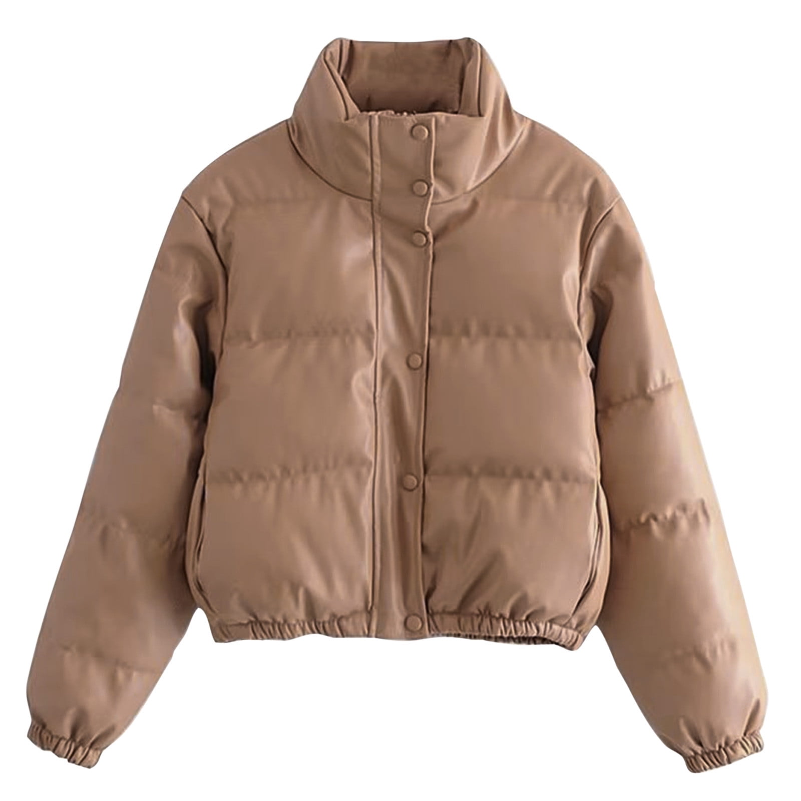 Hfyihgf Women's Faux Leather Puffer Jacket Zip up Padded