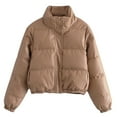 thumbnail image 6 of Winter Jackets for Women Womens Cropped Coats Padded Jacket Pu Leather Coat Short Jackets Warm Quilted Coats Outerwear Full Zip with Pockets Stand Collar Solid Color Size, 6 of 6