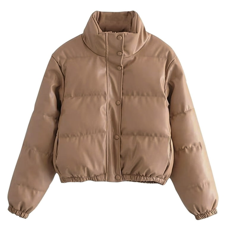 Hfyihgf Women's Faux Leather Puffer Jacket Zip up Padded