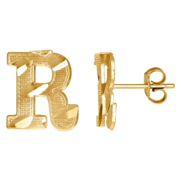 10k Yellow Gold Mens Initials Letter R Stud Earrings 12x11.1mm Wide Earring for Men - 1.2 Grams