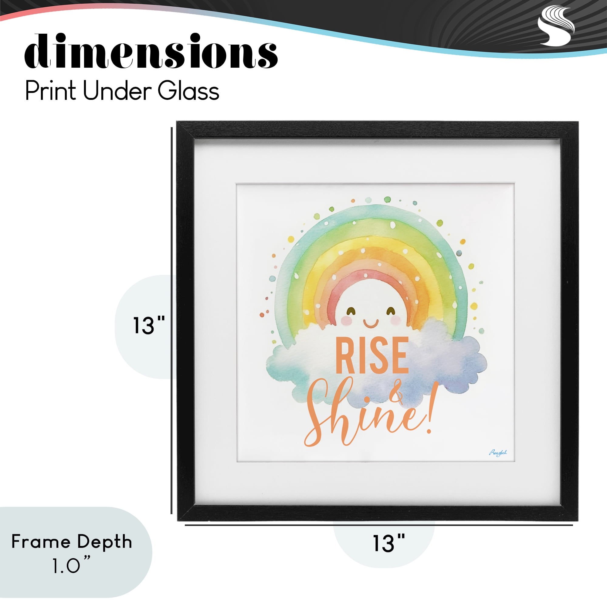 Stupell Industries Rise Shine Happy Rainbow Black Framed Print Under Glass, design by Roozbeh
