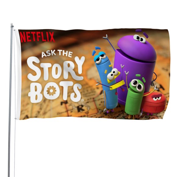 Pregunta a los StoryBots Bandera impresa con temática, regalo perfecto para fanáticos, amigos y familiares, y adecuada para actividades al aire libre e interiores, decoraciones de fiesta. 120*180CM