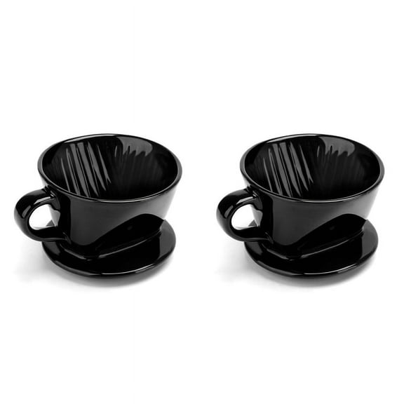 2X Coffee Filter Cup, Single Cup Black Ceramic Dripper, Reusable Drip Holder S