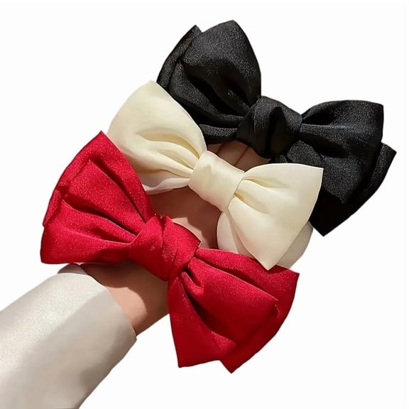 Large Silk Hair Scrunchies with Ribbon Bows, 3-Pack Elastic Hair Bands for Ponytail and Updos(1Set, B)