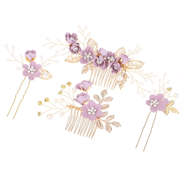Minnieouse Conjunto de 4 piezas de peinetas de flores para boda, tocado elegante para mujer, hermoso tocado de novia, accesorio de joyería de moda Accesorio para el cabello Violeta Minnieouse AP012181-03
