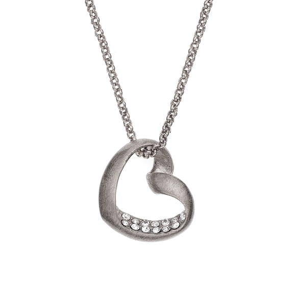 Silver Tone Heart Crystal Pendant Necklace