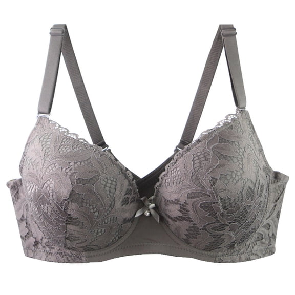 Hduncf Lace Bras for Women Full Coverage Lifting Underwire Breathable Comfort Bra for Large-Bust Push Up Adjustable Strap Everyday Bra Gray 80D
