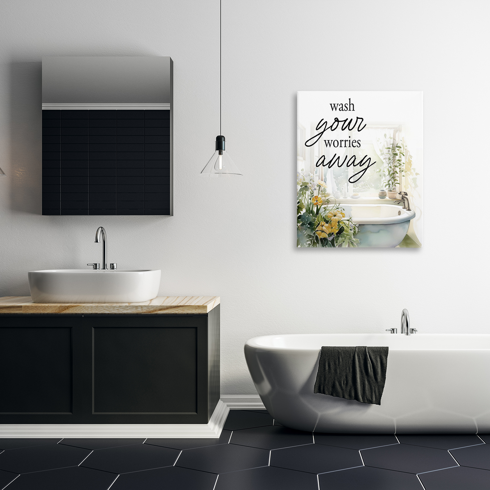 Wash Worries Away Sunlit Bath Canvas Wall Art, design by Lettered and Lined