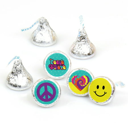 60's Hippie - 1960s Groovy Party Round Candy Sticker Favors - Labels Fit Hershey’s Kisses (1 sheet of 108)