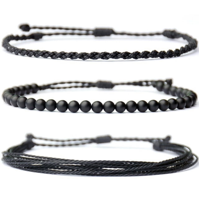 Nvzi Pulsera de cuerda ajustable hecha a mano con cuentas de piedra natural, 3 piezas A02