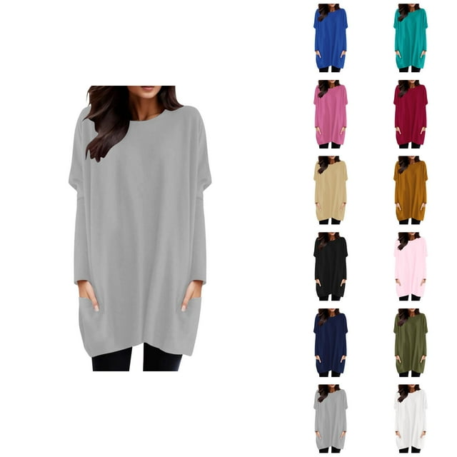 Robe T-Shirt à Manches Longues pour Femmes 2026, Col Rond Décontracté, avec Poches, Mini Robes