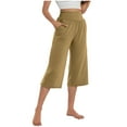 thumbnail image 3 of Mwjwdo Wide Leg Cropped Pants for Women Capris Drawstring Culottes with Pockets 2026 Summer Gaucho Palazzo Yoga Pants Khaki XL, 3 of 10