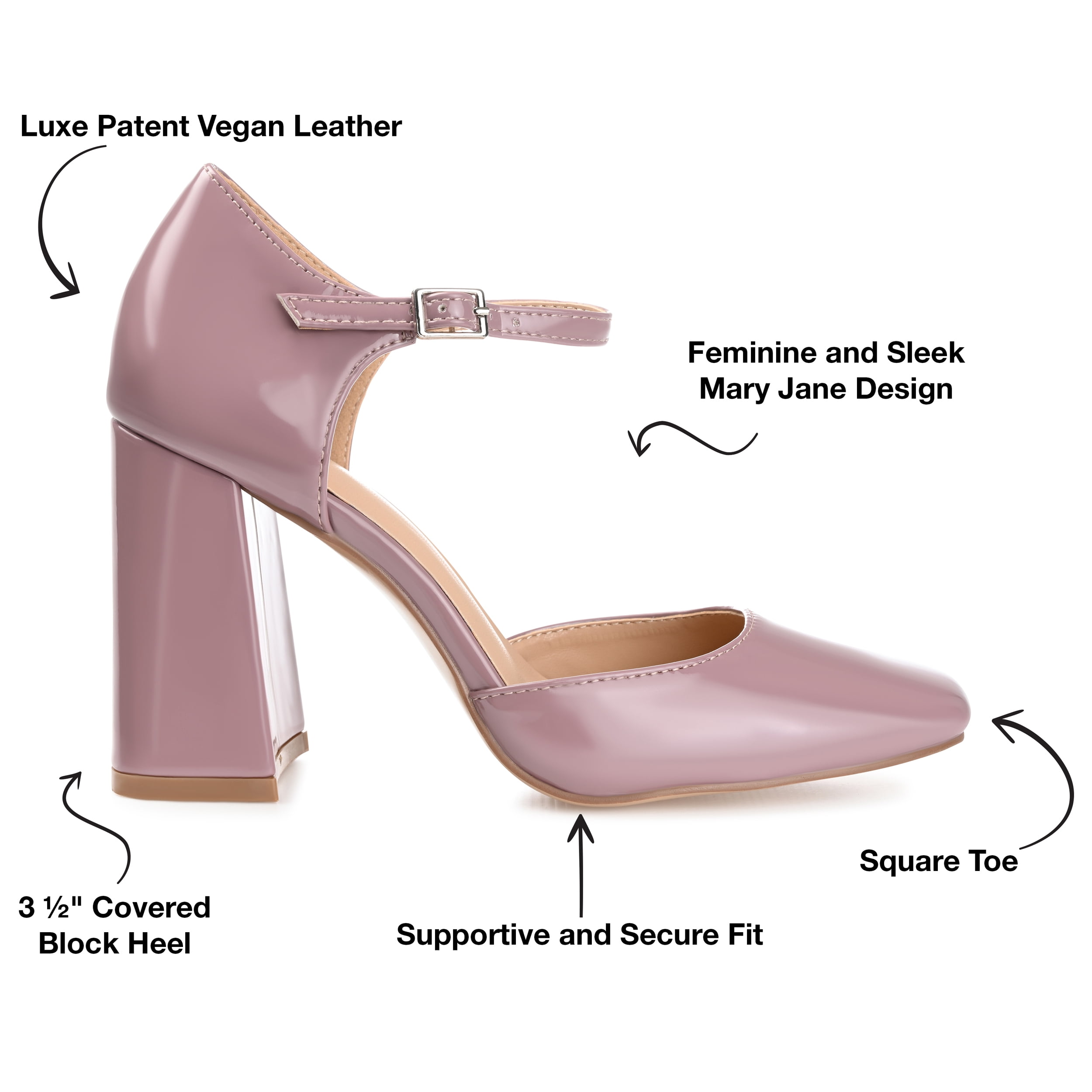 Journee Womens Hesster Mary Jane Mid Block Heel Square Toe Pumps, Widths Available