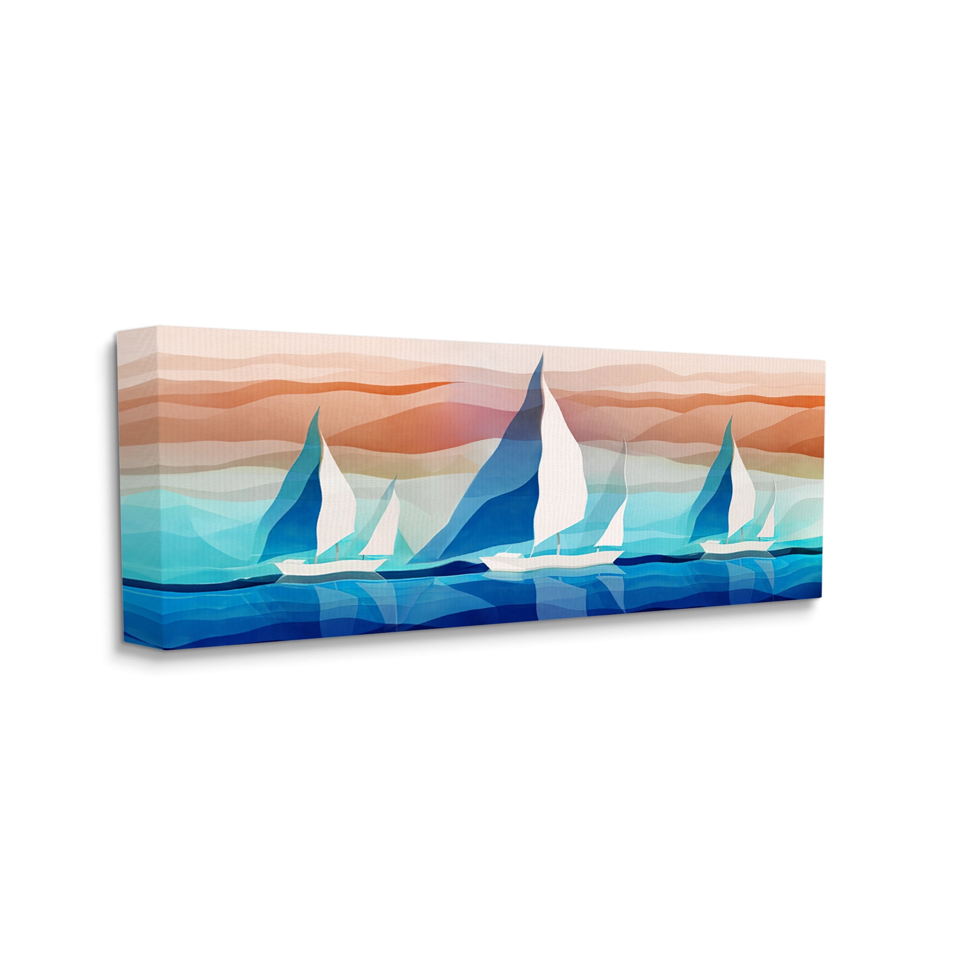Stupell Industries Geometric Sailboats Scenery Transportation Painting Gallery Wrapped Canvas Art Print Wall Art, 40 x 17