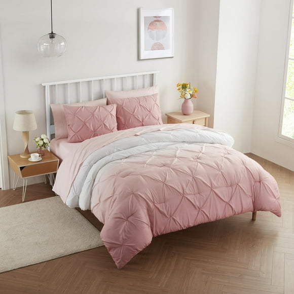 Set de edredón Sweet Home Collection Ombre Pintuck Blush Queen