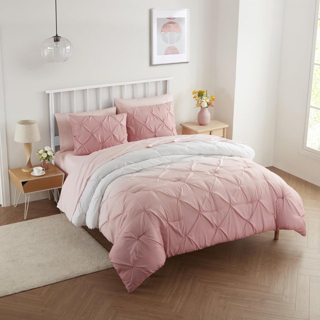 Set de edredón Sweet Home Collection Ombre Pintuck Blush Queen