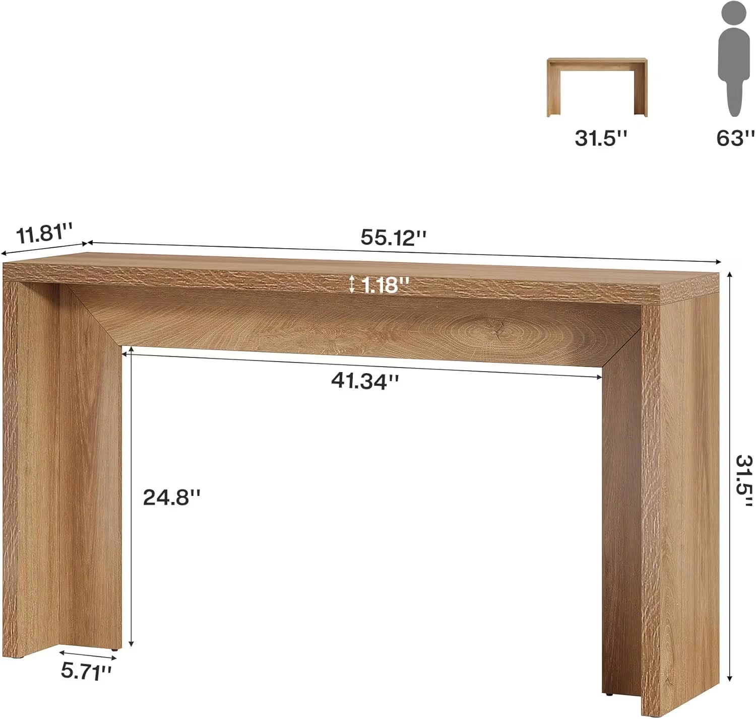 MAYEERTY 55" Rustic Console Table, Farmhouse Narrow Entryway Table with Storage Shelf, for Living Room, Hallway, Behind Couch