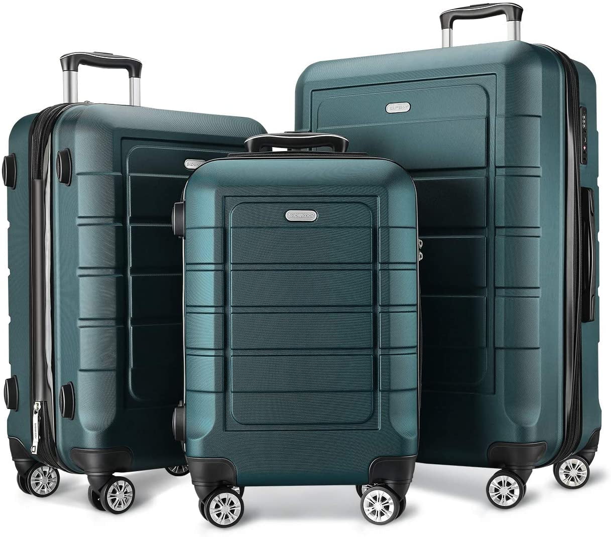 SHOWKOO Luggage Sets Expandable PC+ABS Durable Suitcase Double Wheels TSA Lock Green 3pcs