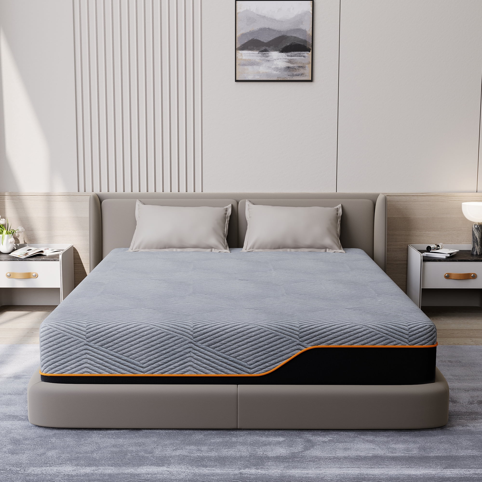 ESHINE King 14 inch Mattress, Green Tea Cooling Gel Memory Foam, Ergonomic Design for Pressure Relief, Medium Soft, Black