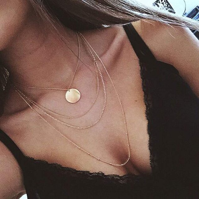 Collar TUNC Boho oro multicapa lentejuelas con borla cadena delicada moneda grande disco colgante