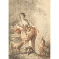 thumbnail image 2 of Gilles Demarteau the Elder 11x14 Gold Ornate Wood Frame and Double Matted Museum Art Print Titled - Woman Feeding Chickens, 2 of 4