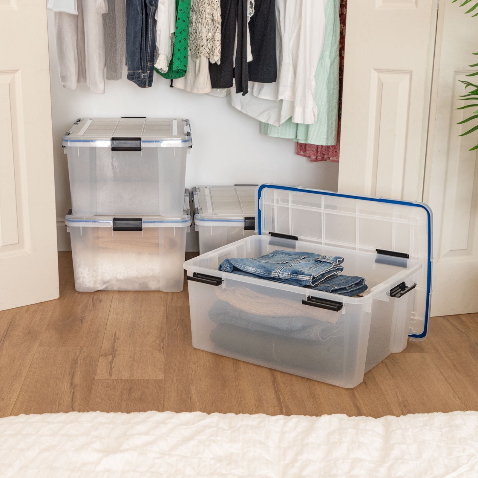 IRIS 60 Qt. Plastic Storage Bins with Sealed Lids, Clear Gasket Box, Airtight Containers 4Pk